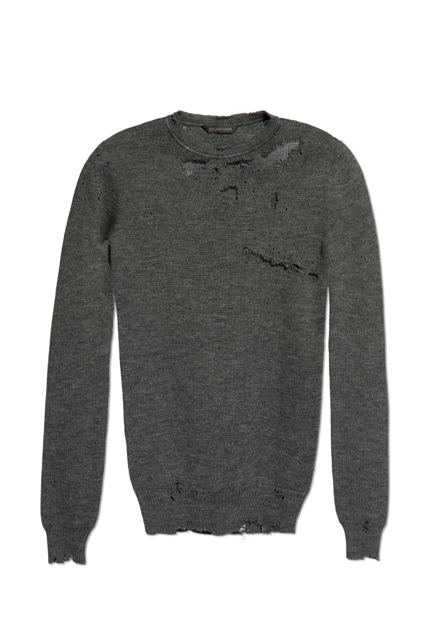 Grey Sweater with Tears Balenciaga Modern fit shirt sits comfortably on the shoulder and tapers at the waist for a more refined fit SchaferandweinerShops Timor Leste